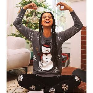 Tipsy Elves Grey Sequined Snow Day Ugly Christmas Sweater Sz M Holidays Festive